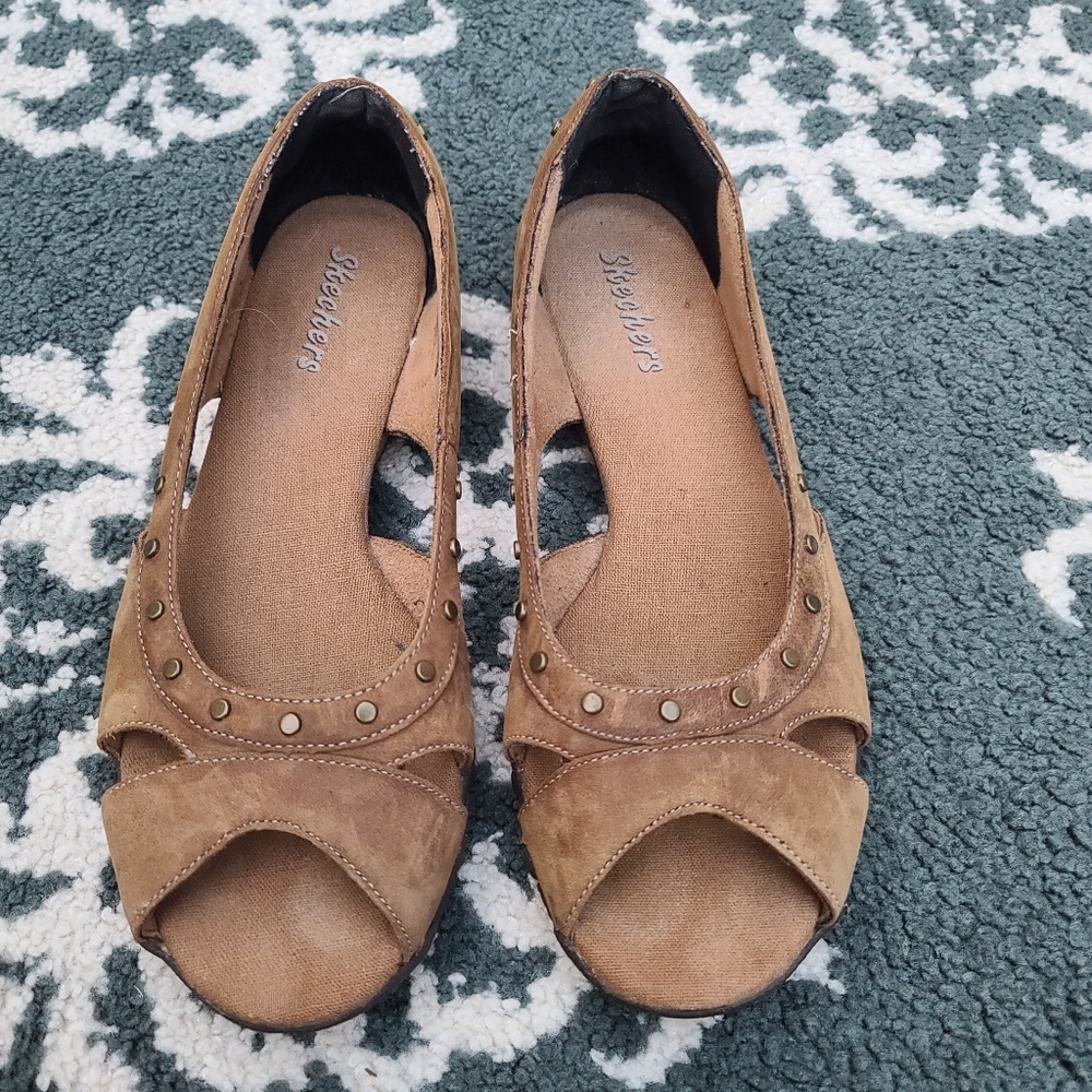 Sketches Shoes Brown Leather Womens Size 7